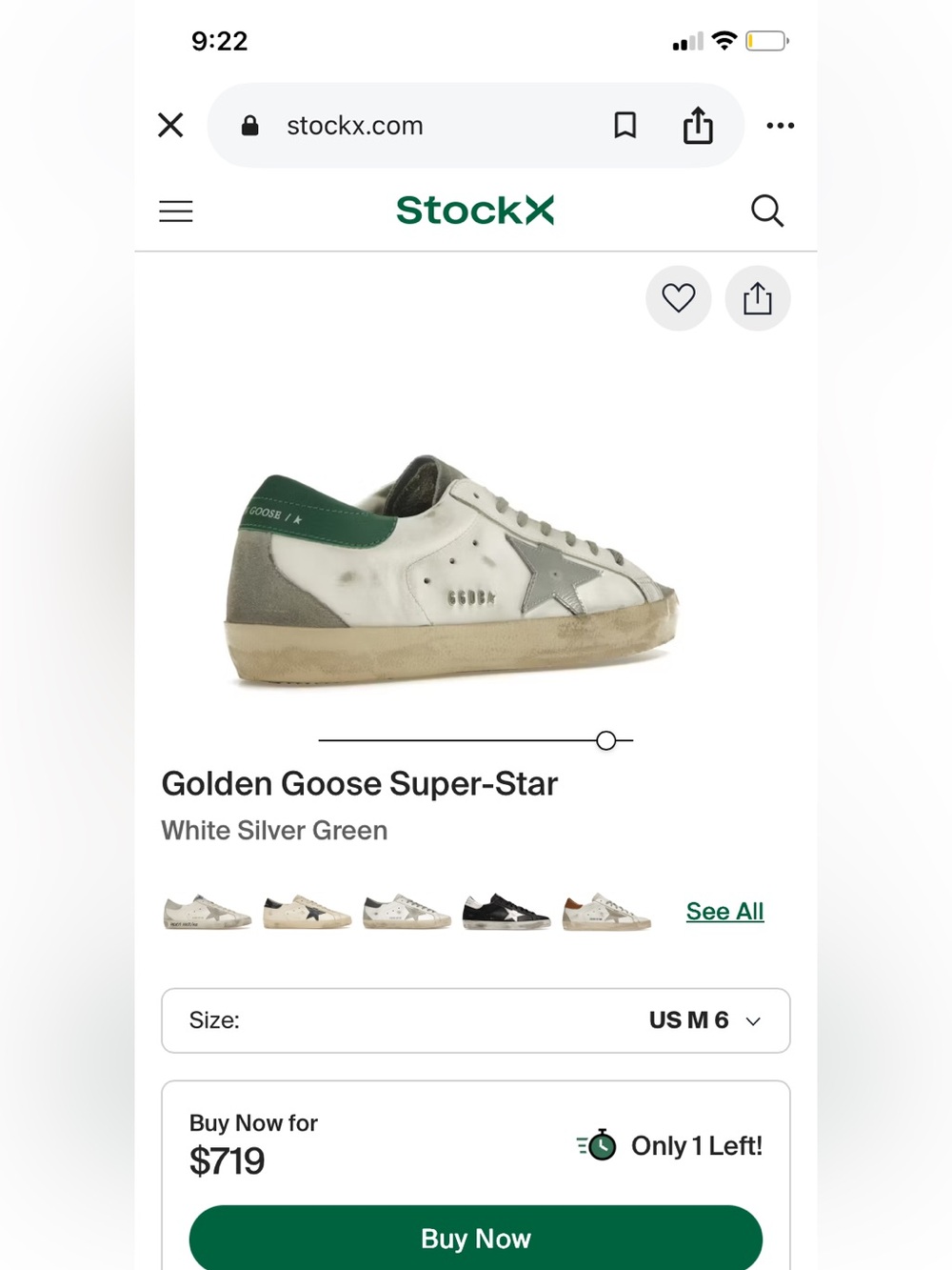 Golden Goose White Leather Sneakers with Green Heel and Silver Star Accent - Picture 2 of 12